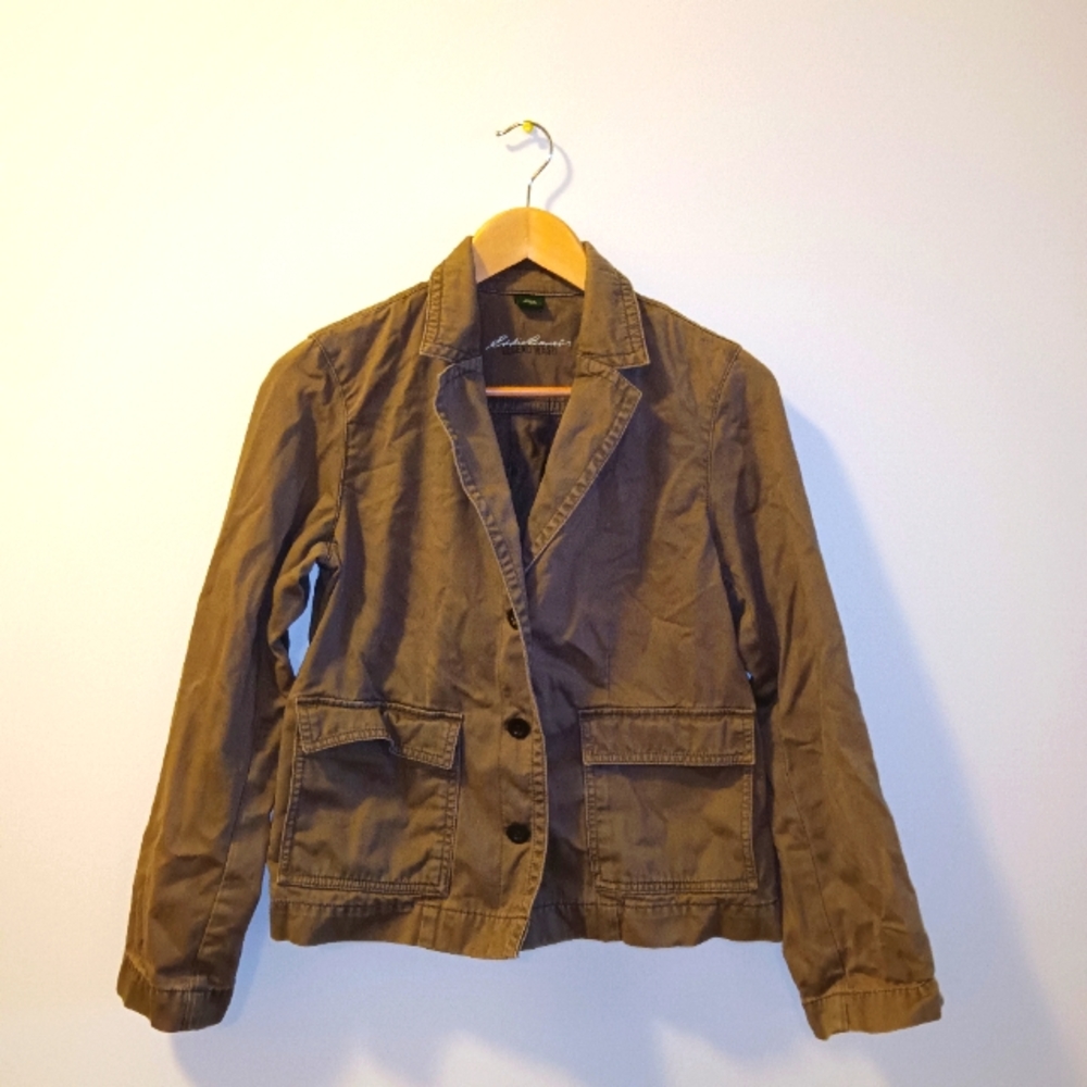 🔴 Eddie Bauer Legend Wash Olive Green Jacket Blazer Coat 100% Cotton Sz M
